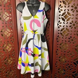 White Multi color flare tank dress